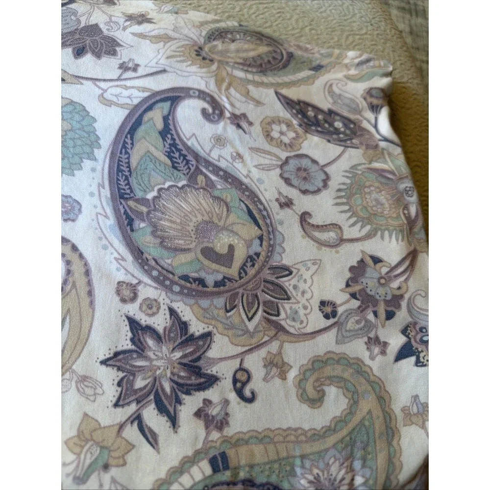 Soft Surroundings BAMBOO Queen  FLAT Sheet Paisley Lavender Mint Beige White
